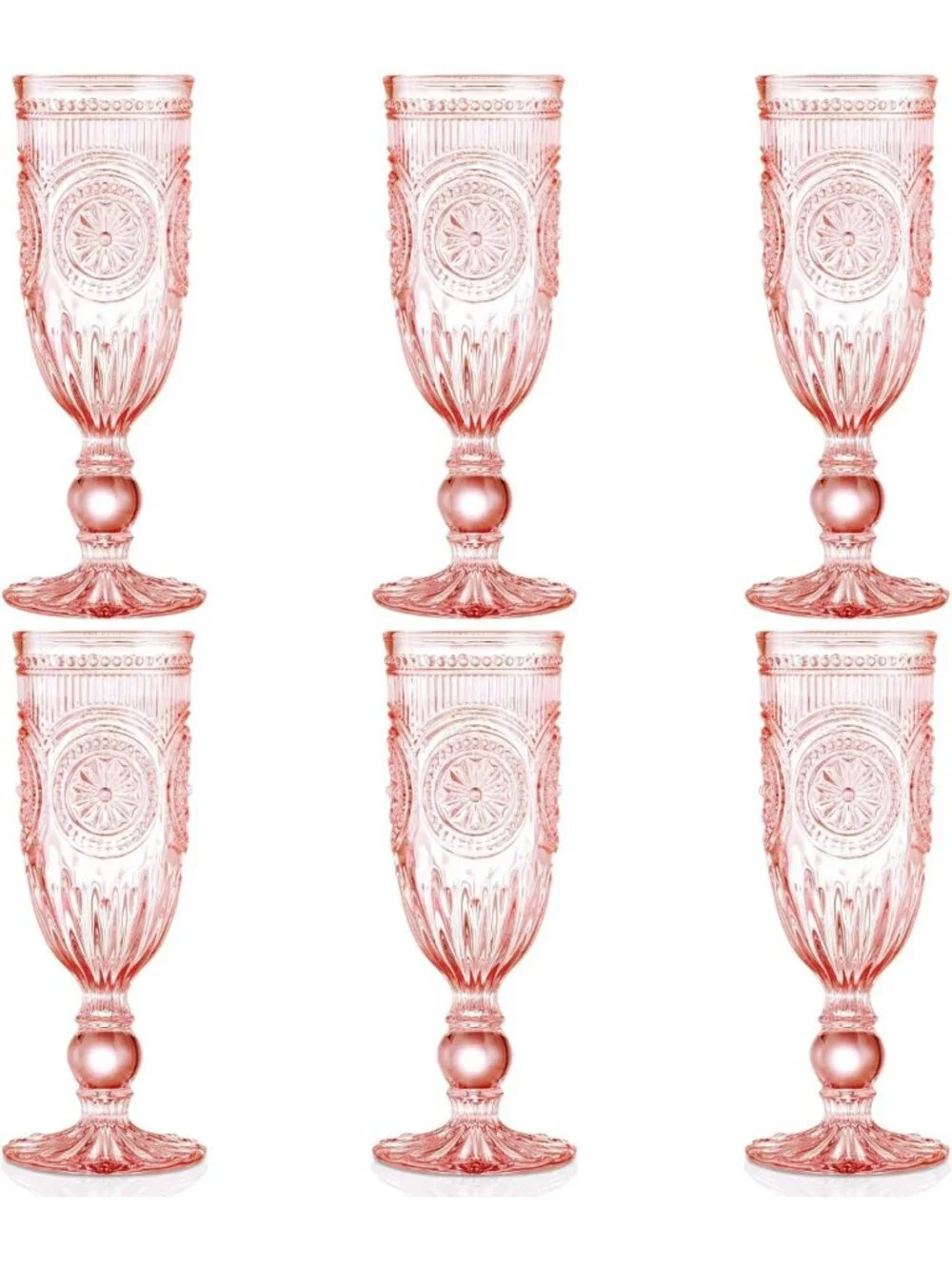 Vintage Pink Champagne Glasses Set of 6 | Hobnail Flutes for Celebrations